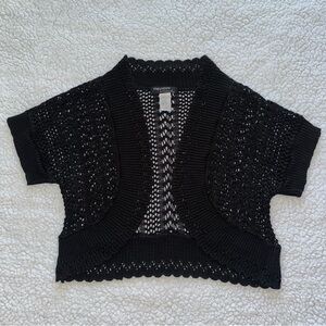 VTG crochet bolero short sleeve shrug cardigan black Y2K vintage crop top PL